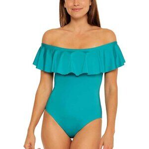 NWT Trina Turk Monaco Off the Shoulder Ruffle One Piece Swimsuit